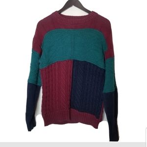 Vintage Heather & Tweed Colorblock Thick Knit Sweater Rami/Cotton Blend Sz M